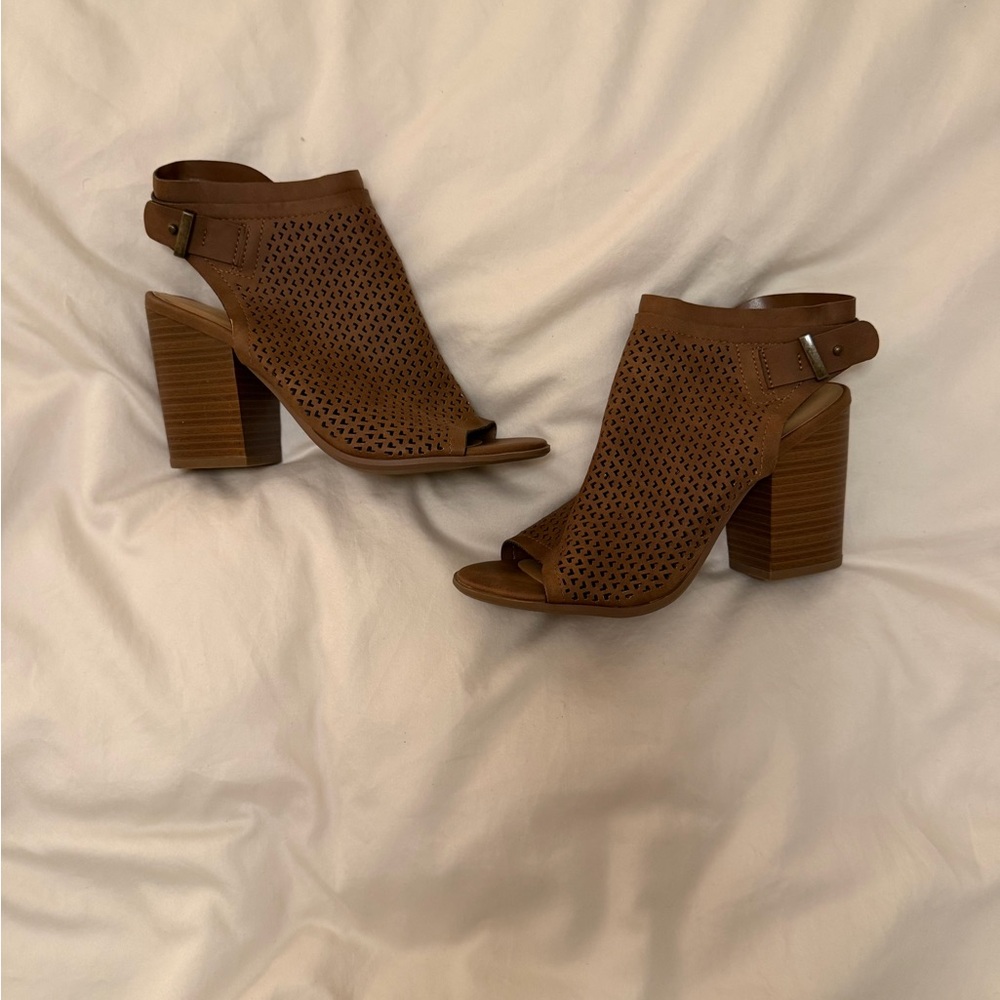 Soda Tan Peep-Toe Ankle Booties